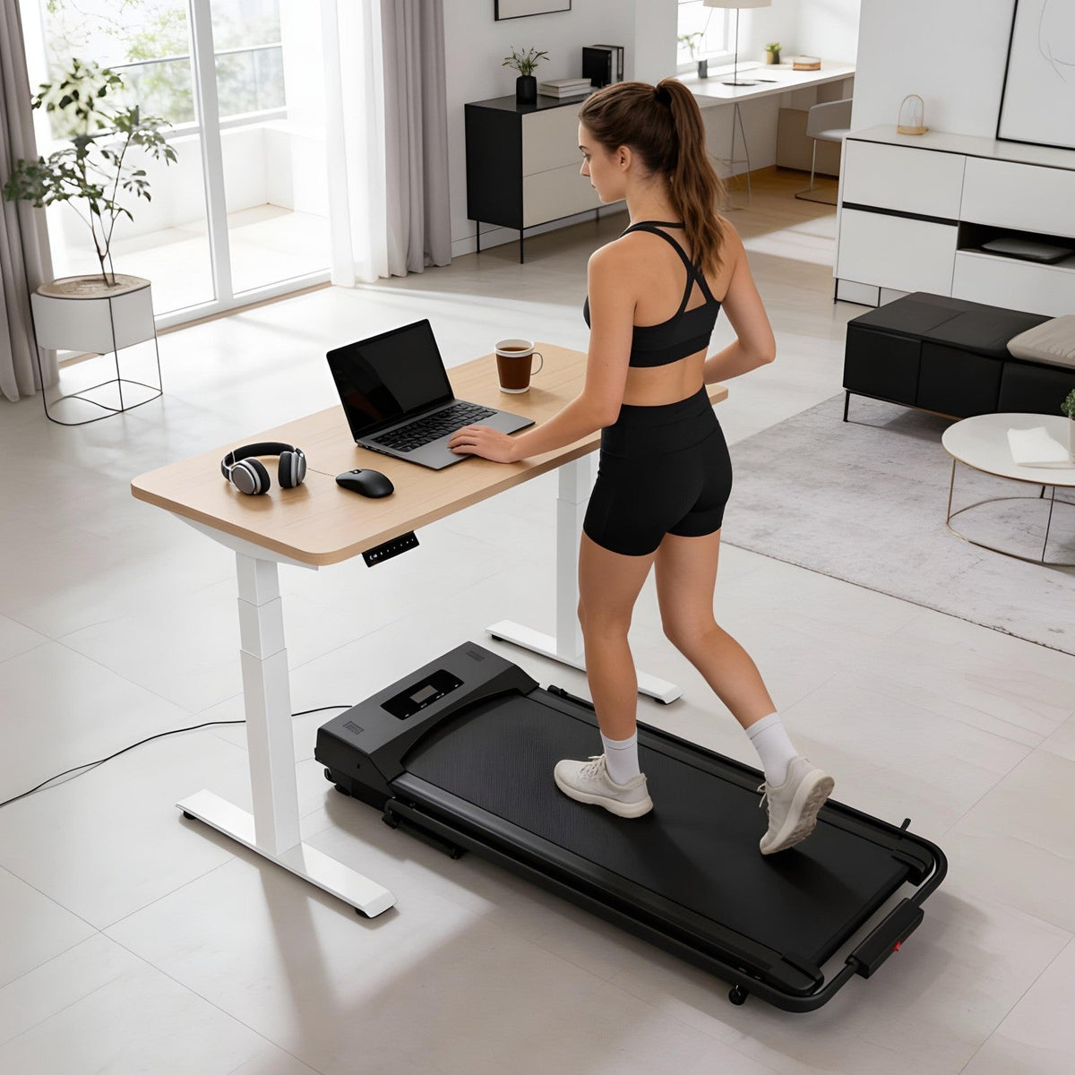 2-in-1 Walking Pad Foldable Handrails Treadmill