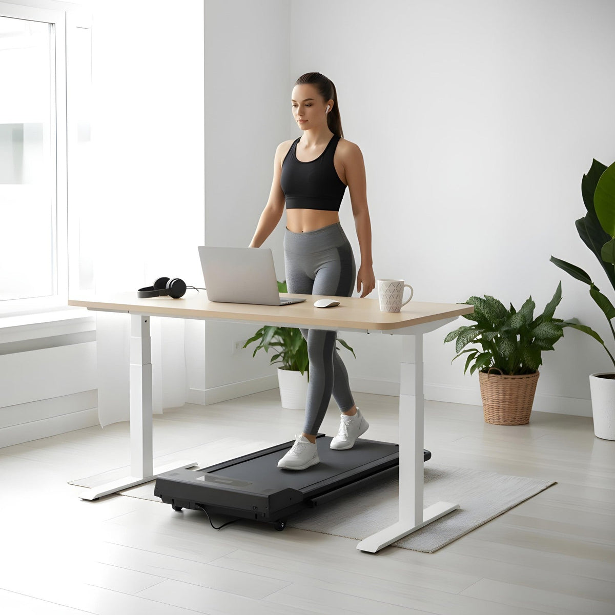 2-in-1 Walking Pad Foldable Handrails Treadmill