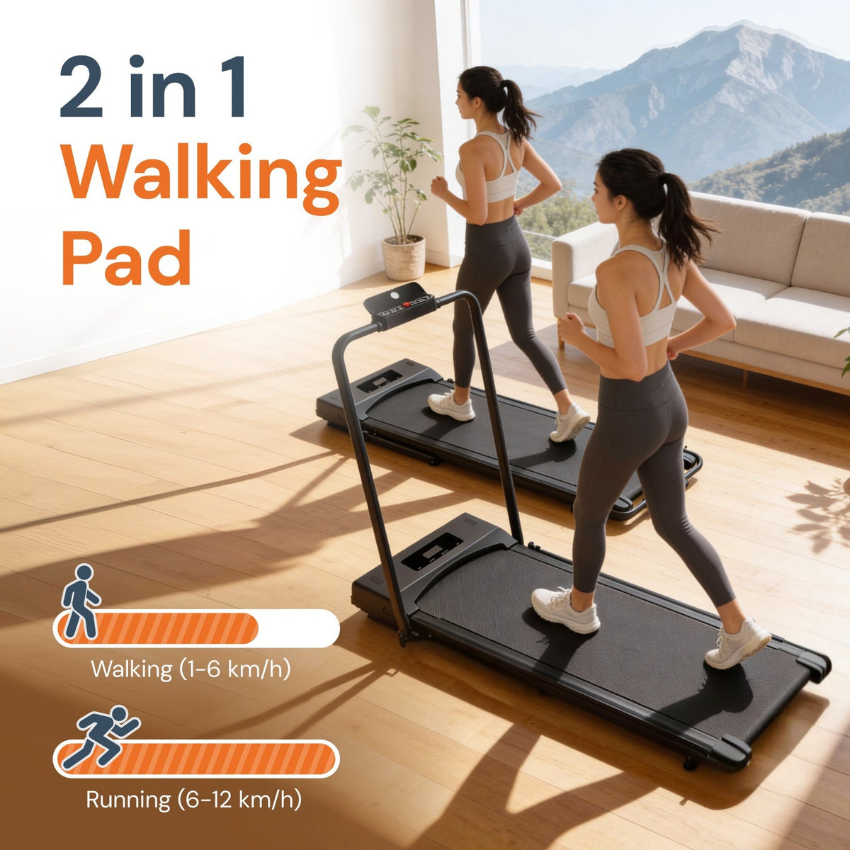 2-in-1 Walking Pad Foldable Handrails Treadmill