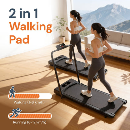 2-in-1 Walking Pad Foldable Handrails Treadmill