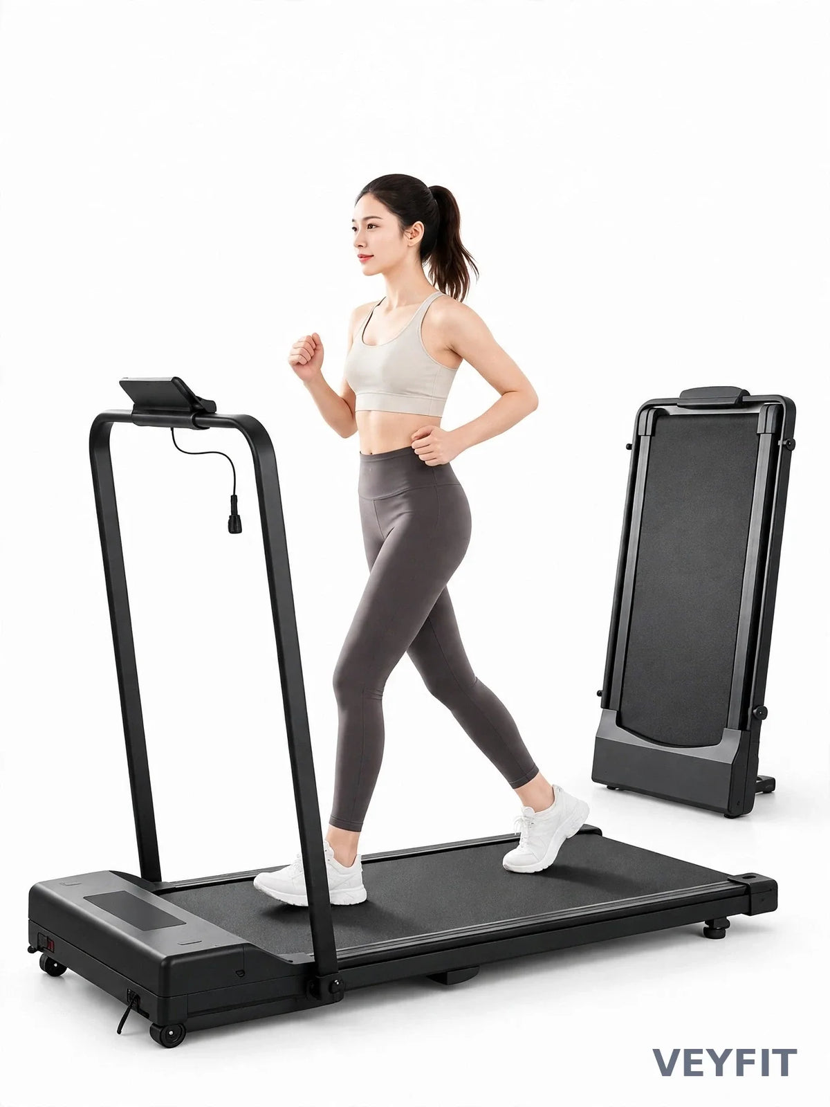 2-in-1 Walking Pad Foldable Handrails Treadmill