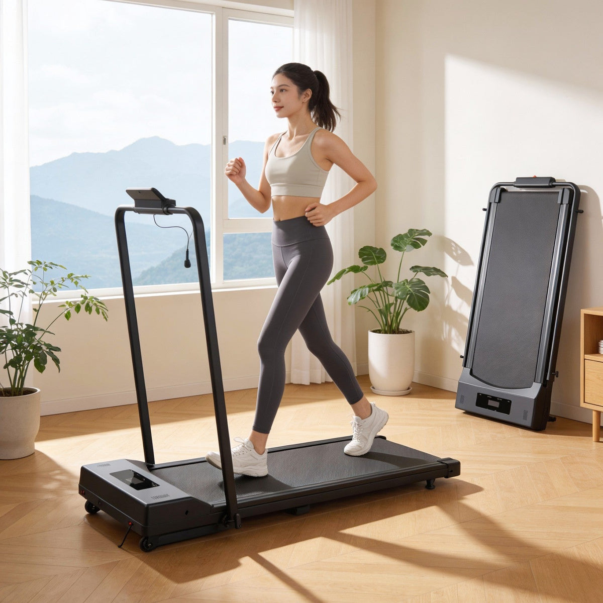 2-in-1 Walking Pad Foldable Handrails Treadmill