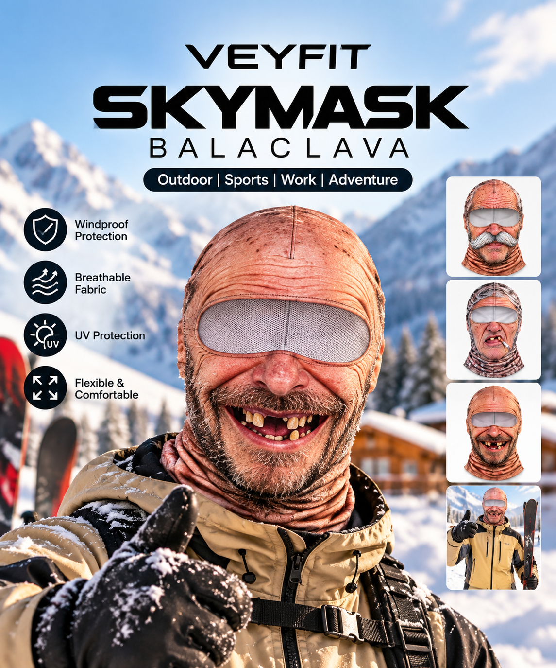 SkyMask Novelty Balaclava Old-Man Face Ski Mask